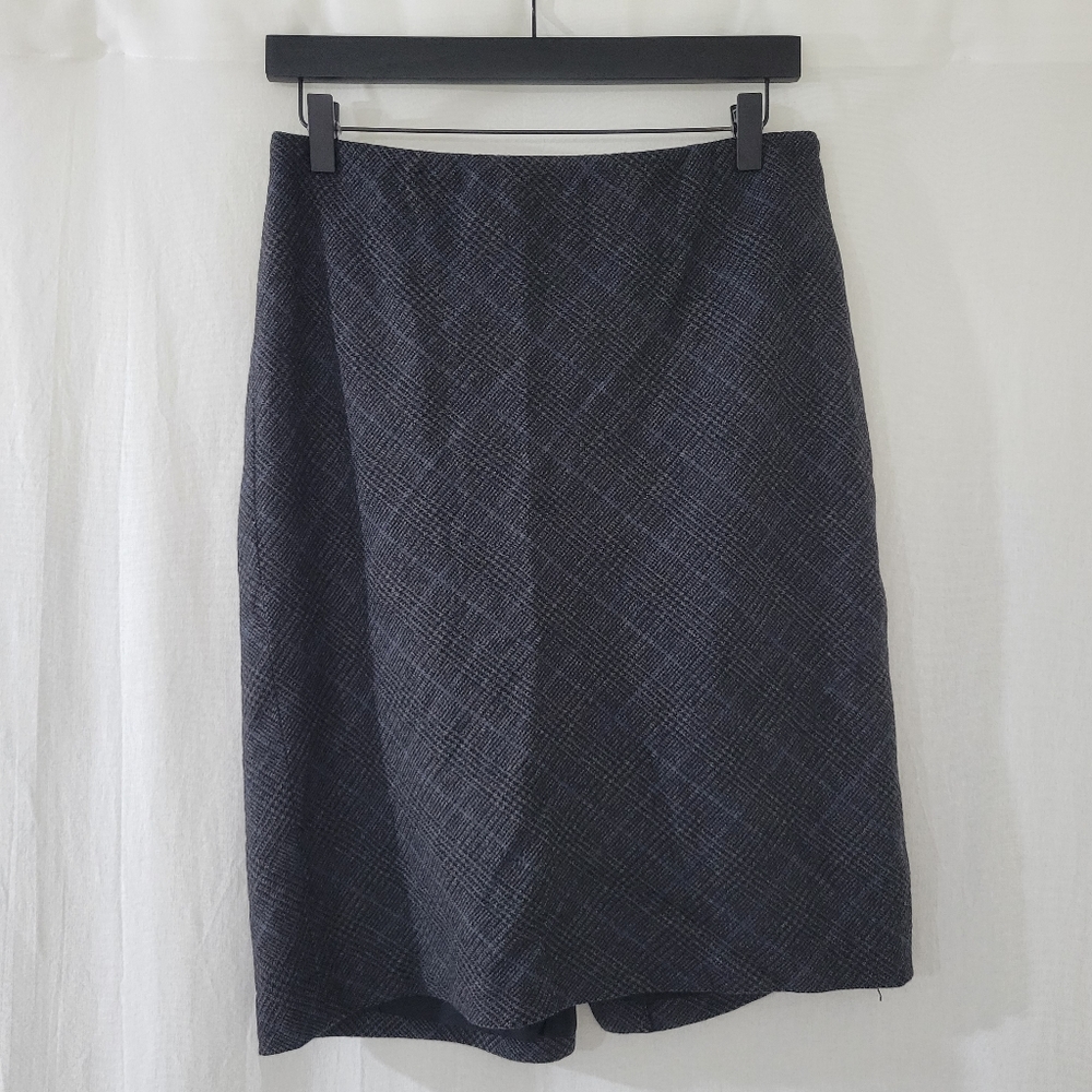 Ann Taylor Grey/Black Plaid Midi Skirt Women's Size 12